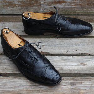 Vintage 80s Dack's Black Kangaroo Leather Wingtips, Men's 10 D, Made in Canada